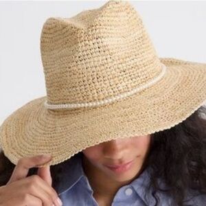 J. Crew Tan Straw Hat with White Band